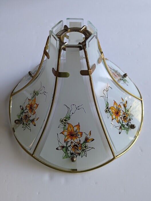 Glass and Brass Floral Patterned Light Shade, fits standard ceiling pendant