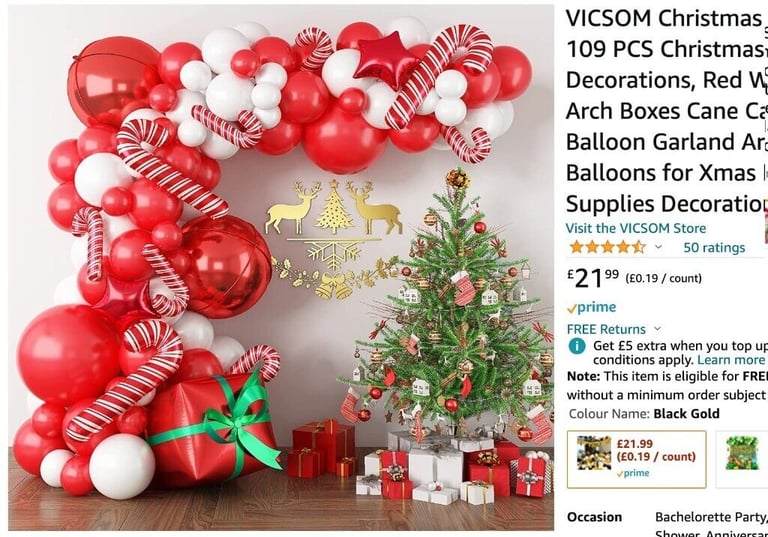 109 PCS Christmas Balloons Decorations- Cane Candy, Red Star Balloon Garland Arch (DIY)