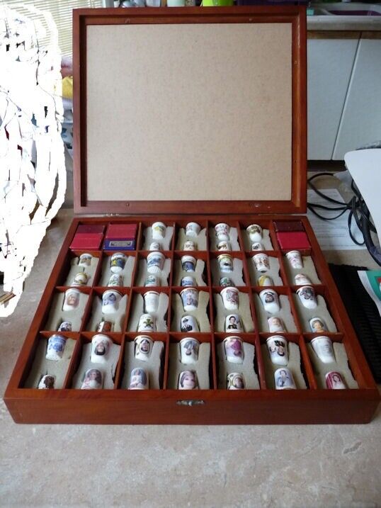 image for VINTAGE PORCELAIN THIMBLE COLLECTION, 50 ITEMS PLUS THE CASE, MOSTLY ROYALTY.