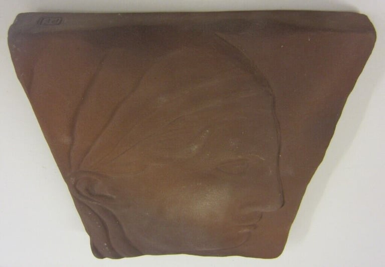 Classical Greek Inspired 'Woman with Head Scarf' / Dark Pottery Wall Tile