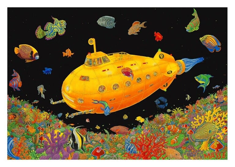 image for Yellow Submarine Non Flock Blacklight Tom Masse Art Print Poster Home Wall Decor Man Cave Picture