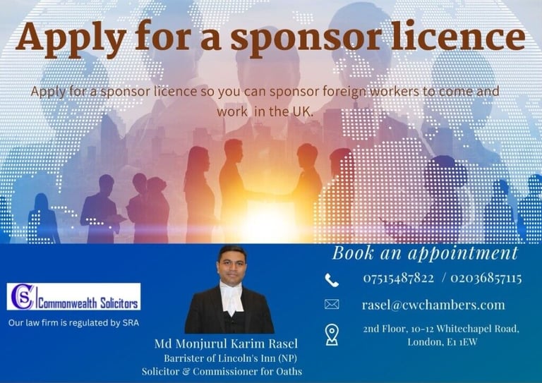 Solicitor/Immigration /Asylum /Appeal/Sponsorship Licence /Visit visa etc 