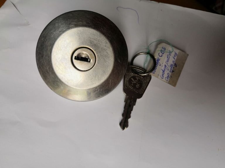 Vtg CBS Locking Petrol Cap & 1 Key CB828 Chrome Steel Probably-Ford 100E \ 103E Diameter 6.72 cm