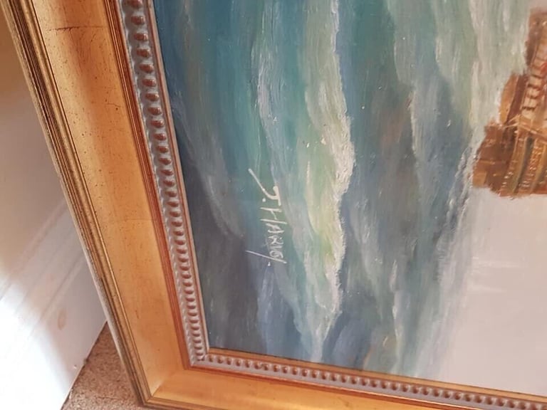 2 large ships oil paintings both signed approx 3ft by 2ft will split 