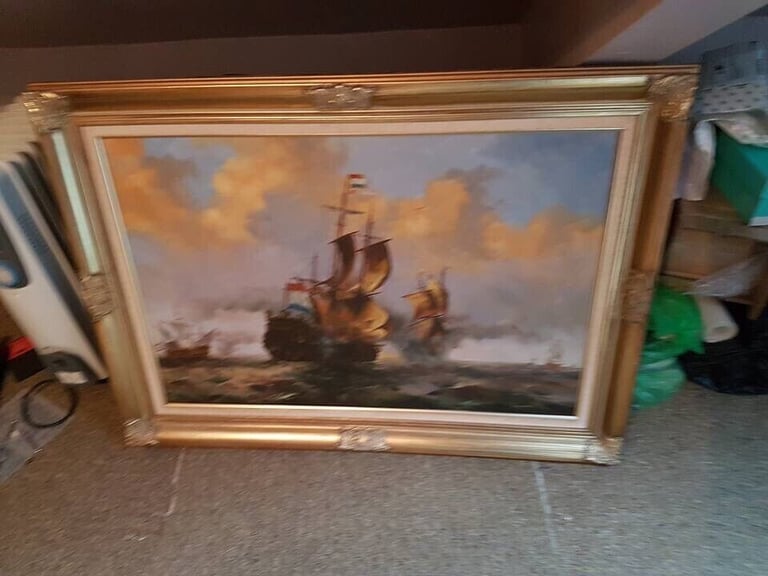 2 large ships oil paintings both signed approx 3ft by 2ft will split 