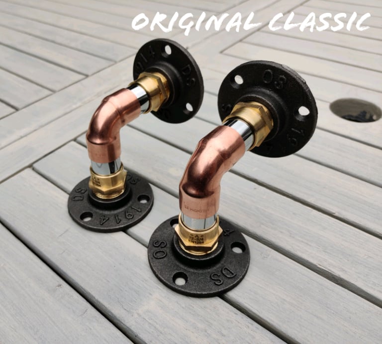 Industrial Designed Chrome & Copper Pipe Shelf Brackets