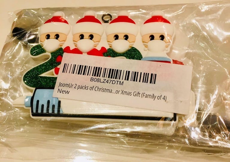 2 x personalisable family Christmas Santa covid decoration ornament