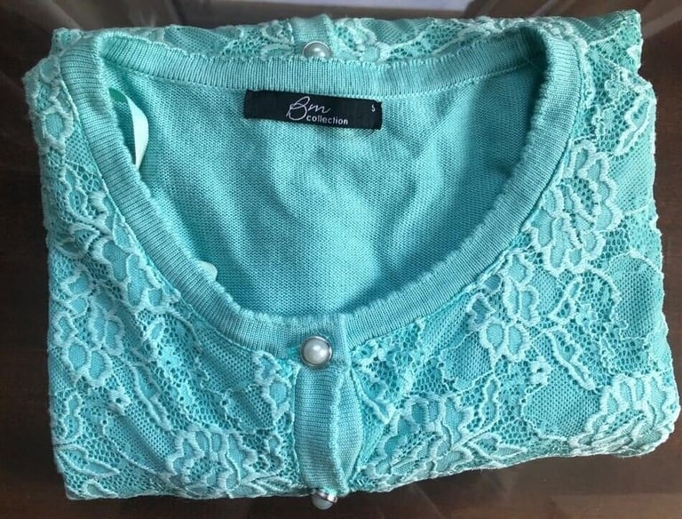 Brand New without tags Bonmarche Collection aquamarine lace overlay cardigan