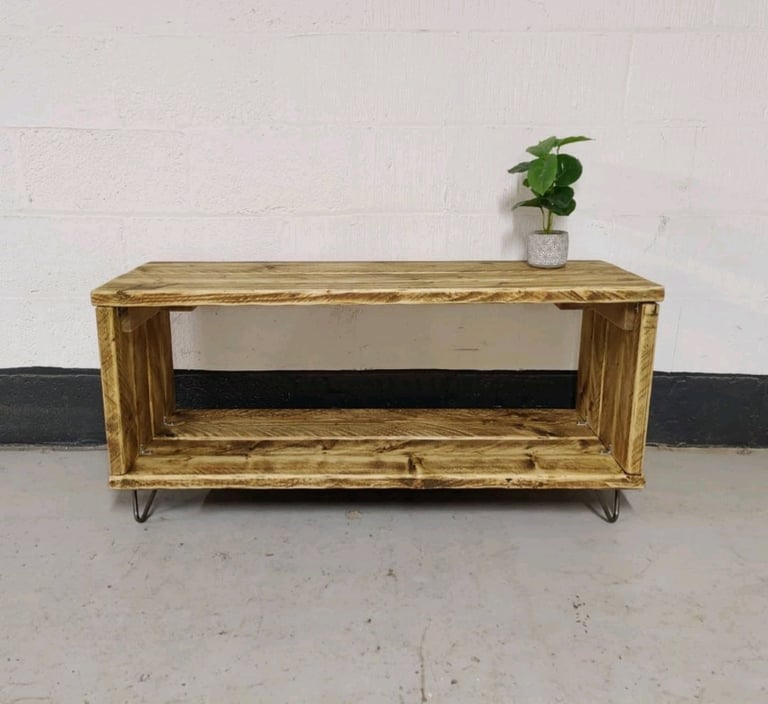 image for Rustic TV/ Entertainment Unit, with Steel Hairpin Feet 