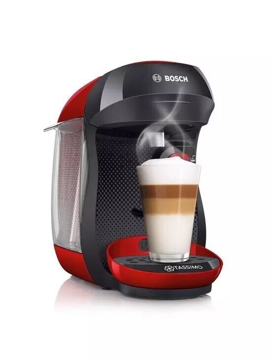Tassimo by Bosch TAS1003GB Happy Pod Coffee Machine - Red and Black, Brand New, Sealed
