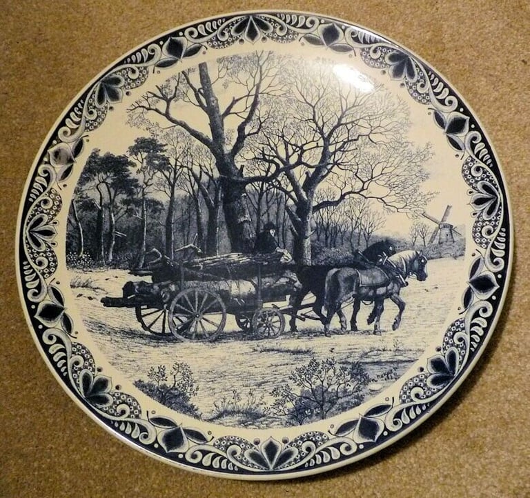 Large Wall Hanging 15 INCH Delfts Blauw Platter, Blue Transferware Chemkefa Vintage dish. VGC