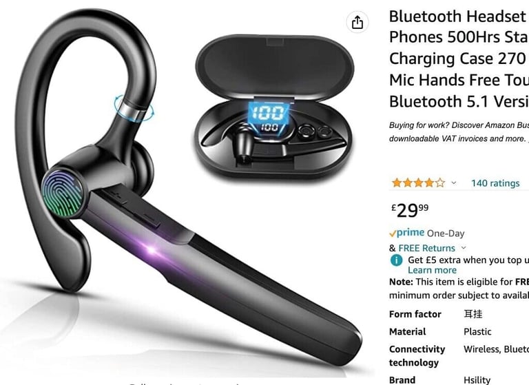 image for Bluetooth Headset For Phones 500Hrs Standby Time