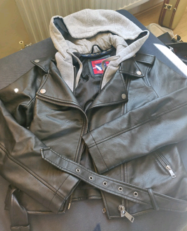 image for Superdry PU Hooded Biker Jacket size 10
