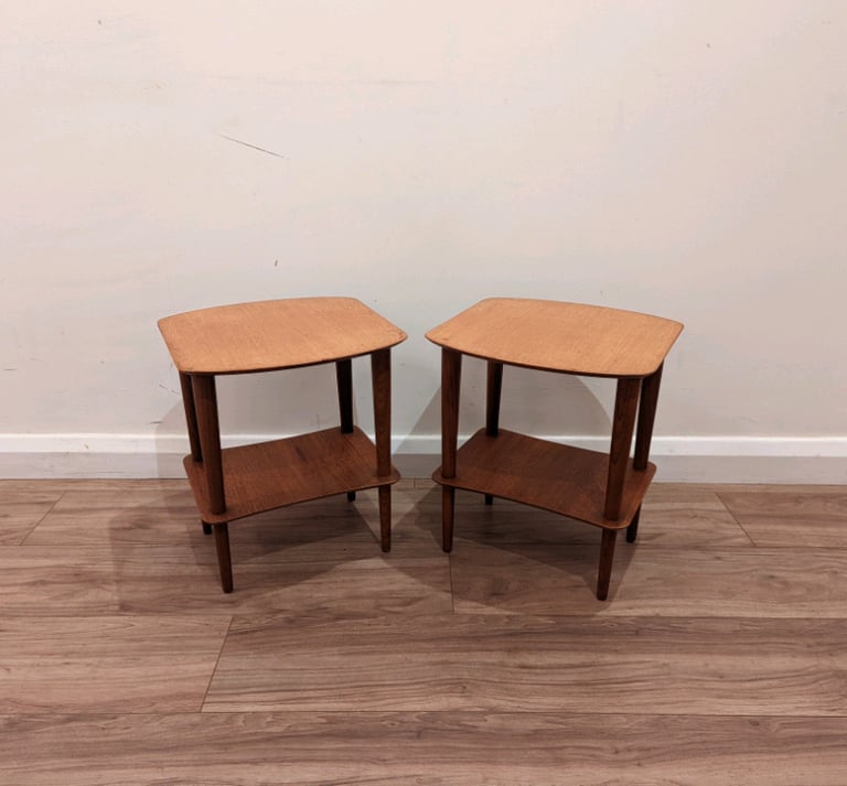 Pair of mid century teak side tables/plant stands vintage retro 