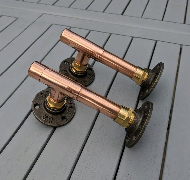 image for Industrial Designed T JOINT Copper Pipe Shelf Brackets 