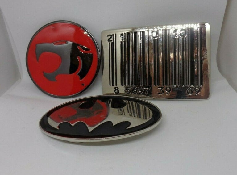 Belt Buckles Batman, Thunder Cats & Bar Code x 3 All In Good Condition 