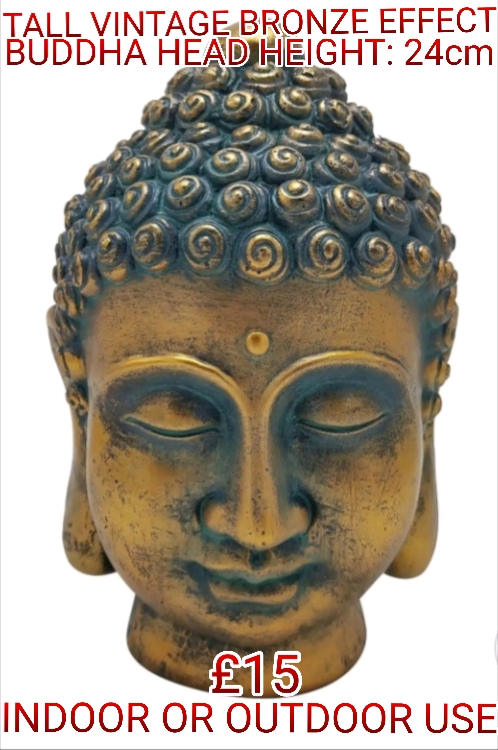 Large Buddha Head Ornament 24cm Tall Indoor Vintage Rustic Bronze New