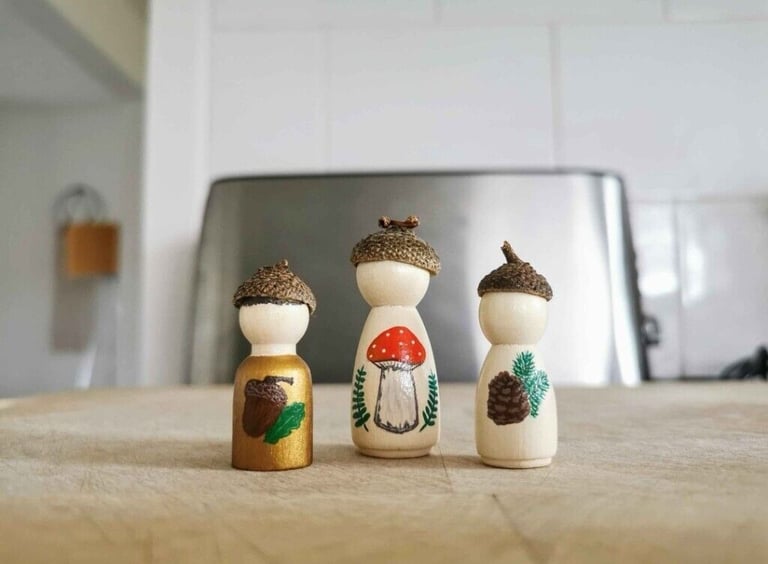 image for Set of 3 hand-painted wooden peg dolls - woodland theme
