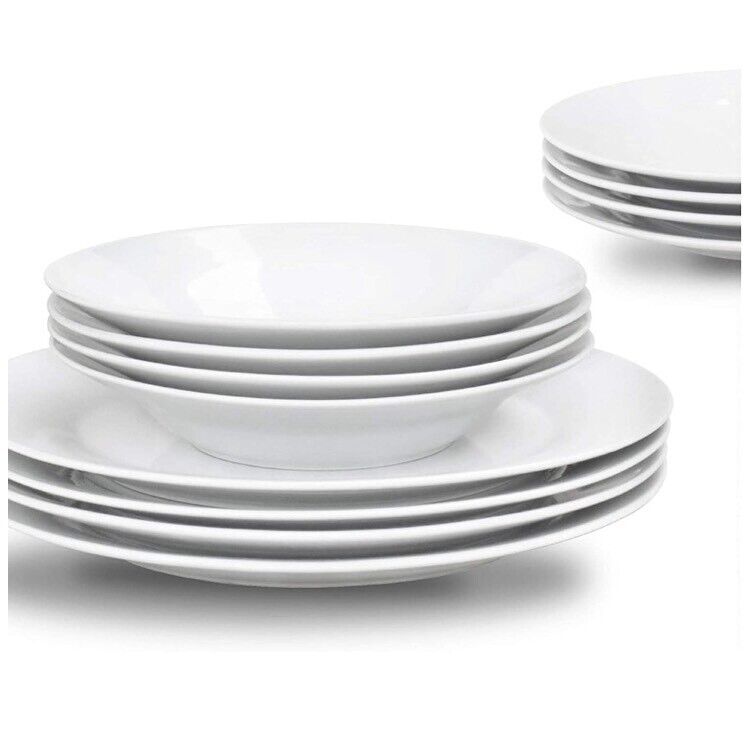 image for White porcelain dinner plate set x8