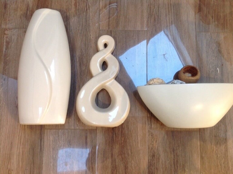 image for 3 modern cream  ceramic vases/ ornaments