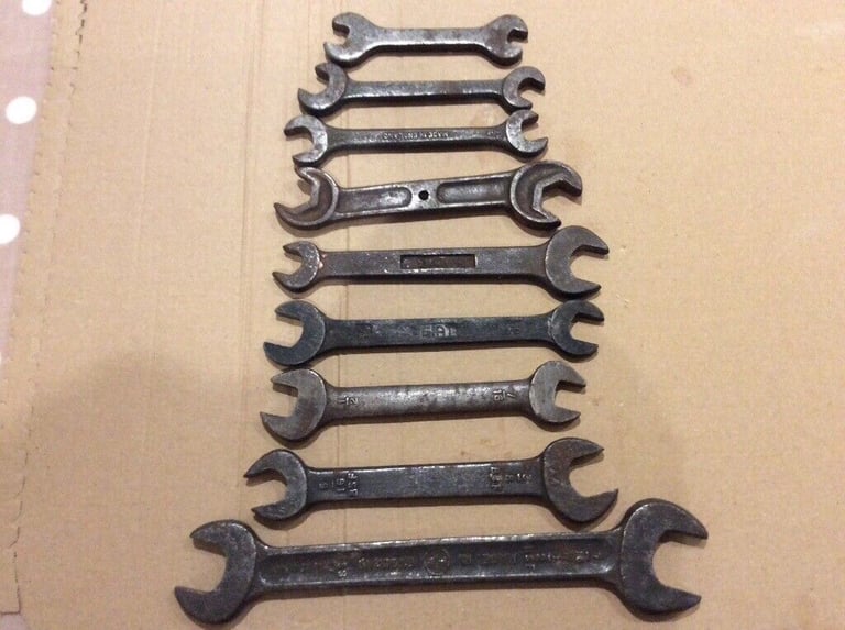 image for 9 Vintage Open Ended Spanners In A Range Of Sizes