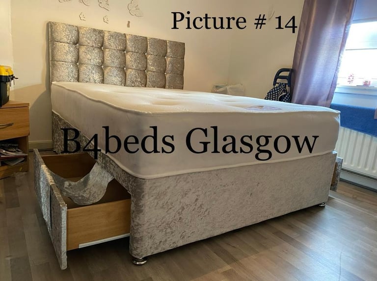 Crush velvet or Plush Velvet divan bed with mattress diamond/lined HB