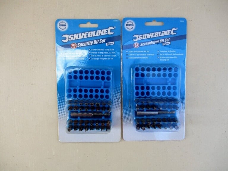 Silverline Combined Twin Sets of Screwdriver & Security Bits with 60mm Holders