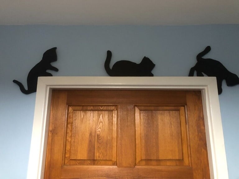 Silhouette cat door frame decorations made from 100% recycled timber