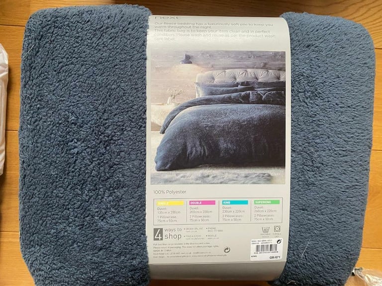 Next Navy Blue Super soft Fleece King Size Duvet Set, BNWT