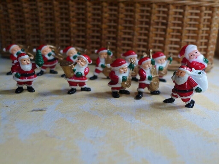 image for RARE! 12 Vintage Father Christmas Cake Decorations. Mostly playing instruments. £40 for 12 Santas