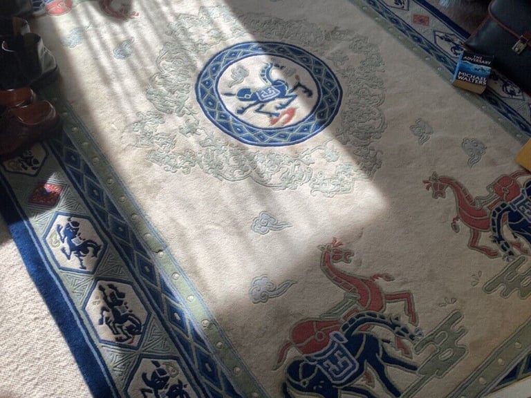 Aubusson BESPOKE Chinese rug bespoke rare horse pattern  John Lewis 1960s