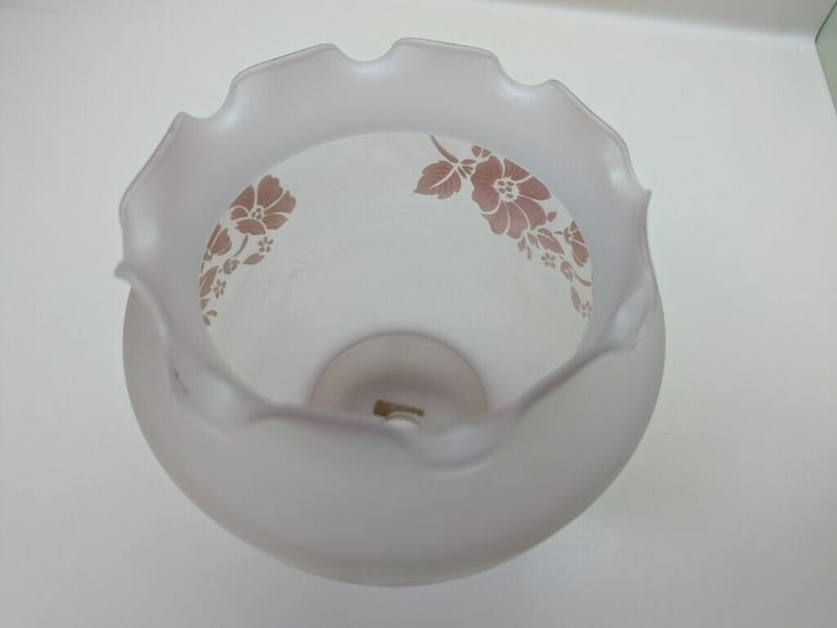 VINTAGE RUFFLE FROSTED GLASS CEILING PENDANT LIGHT SHADE PINK FLORAL 19.6cm H