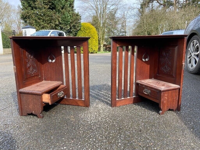 image for Antique vintage retro furniture corner wall cabinet pair