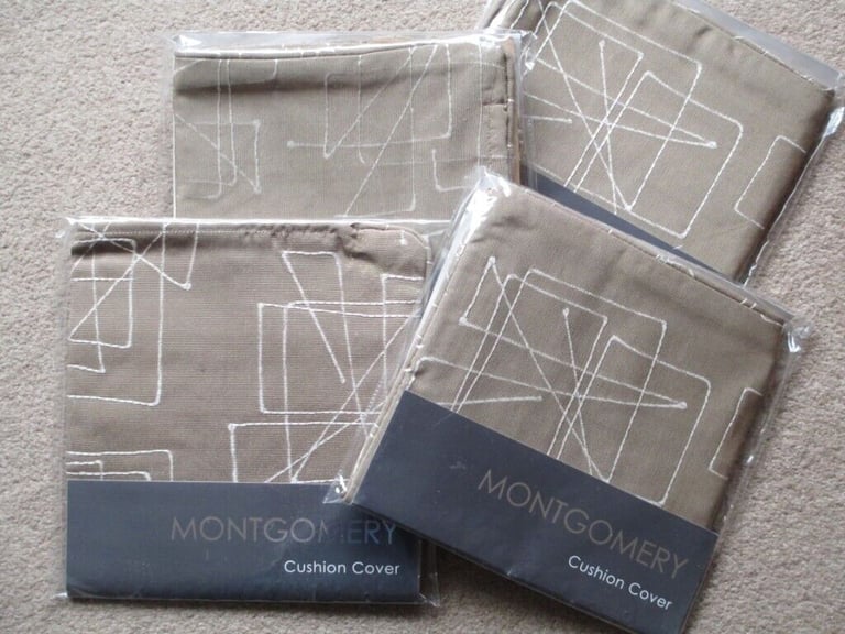 Montgomery CUSHION COVERS x 4, Colour TAUPE. Each approx. 42 x 42cm. Brand new in pack.