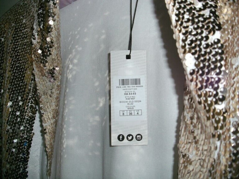 BNWT Boo Hoo  Soft Gold Sequin Blazer Jacket Size 8
