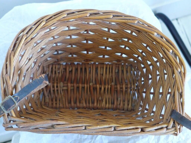 Child's Vintage Traditional Wicker Bicycle Basket with Leather Strap