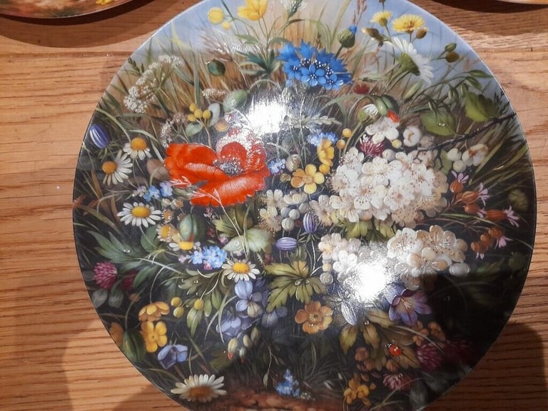 Beautiful German 8 Inch Flower Plates X 3