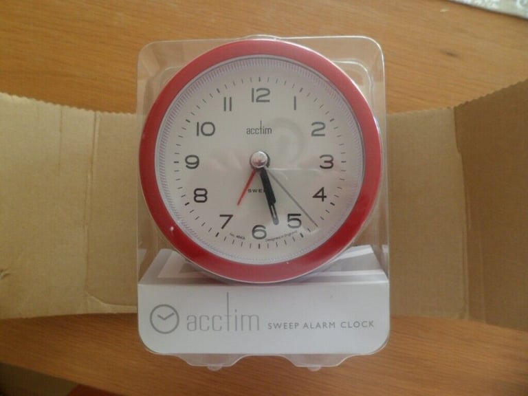 ACCTIM SILENT TICK ALARM CLOCK IN RED WITH LUMINUIS HANDS NEW