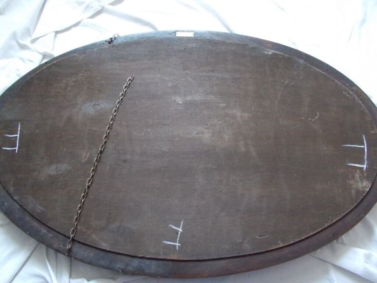 Large old Oval oak bevelled mirror 1010mm wide x 660 high (F)