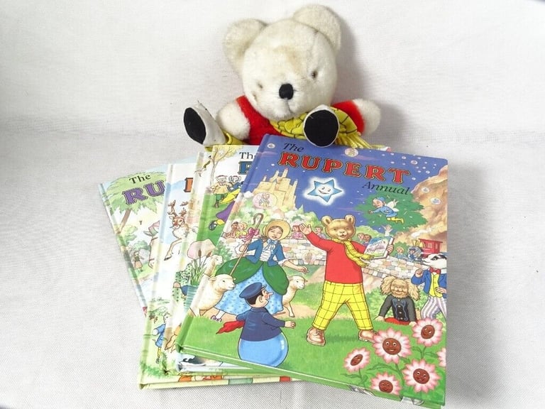 Rupert The Bear Annuals x 5 (1996-1999 +2001). + Rupert hand Puppet #1