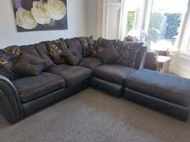 Large Black Sofa Corner+Stool Furniture Clearance Bargain Selling Due to Country Move.