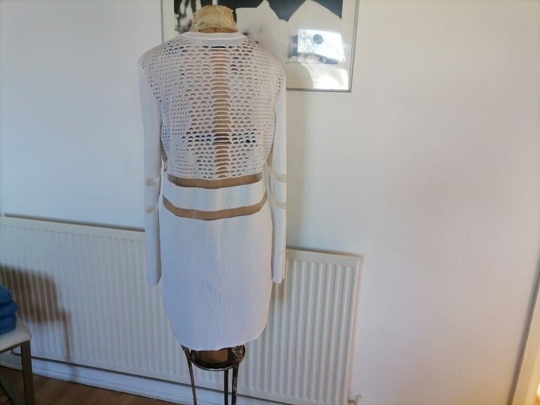 ALEXANDER WANG Limited Edition H&M Perforated / Mesh Mini Dress. Long Sleeve. White. Size : S 