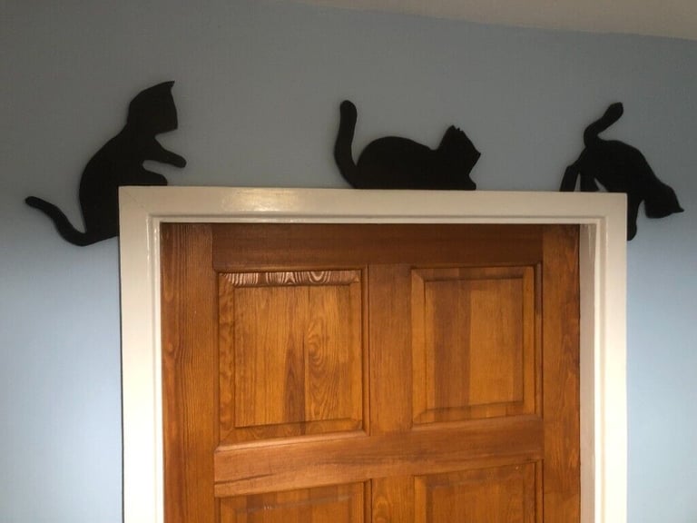 Silhouette cat door frame decorations made from 100% recycled timber