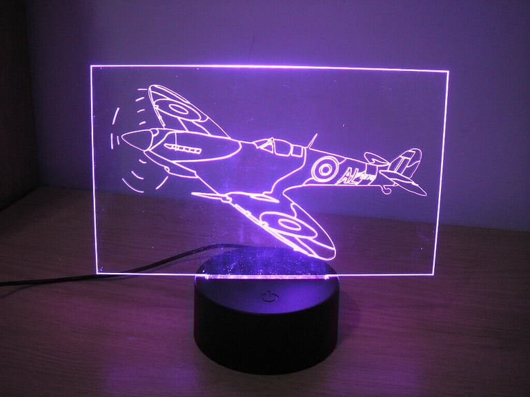 Personalised RAF Spitfire LED Illuminated Etching Display Light Colour Changing