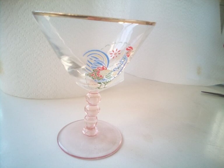 image for Vintage 1950s cocktail glass with cockerel design 