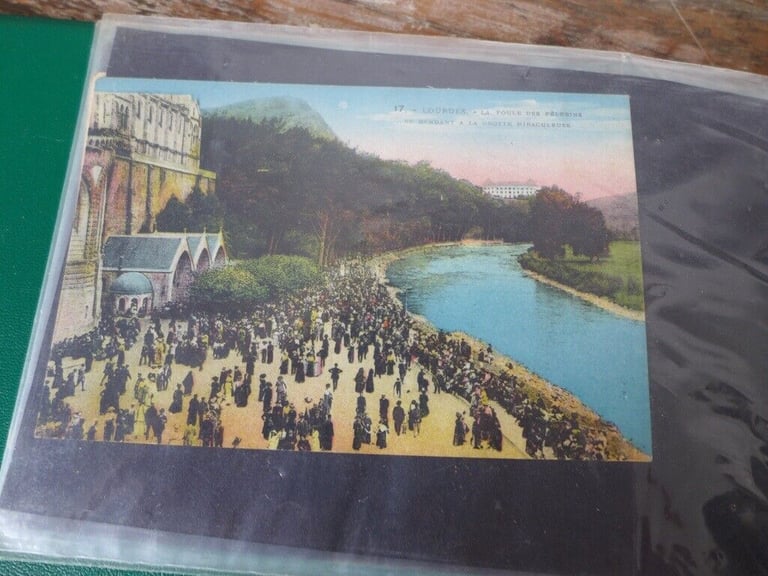 Album of Vintage Antique Postcards: many of LOURDES, plus 1930s Birthday Greetings Postcards.