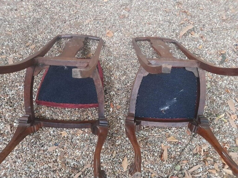 2 High Back Vintage Cabriole Leg Wood Chairs