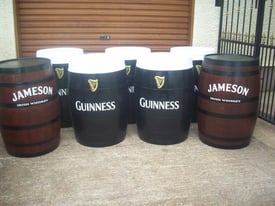 PAINTED TOP GRADE WHISKEY BARRELS WITH LOGO