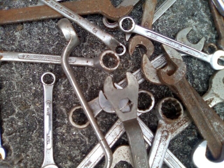 Collection of spanners and other tools , £2 per item.