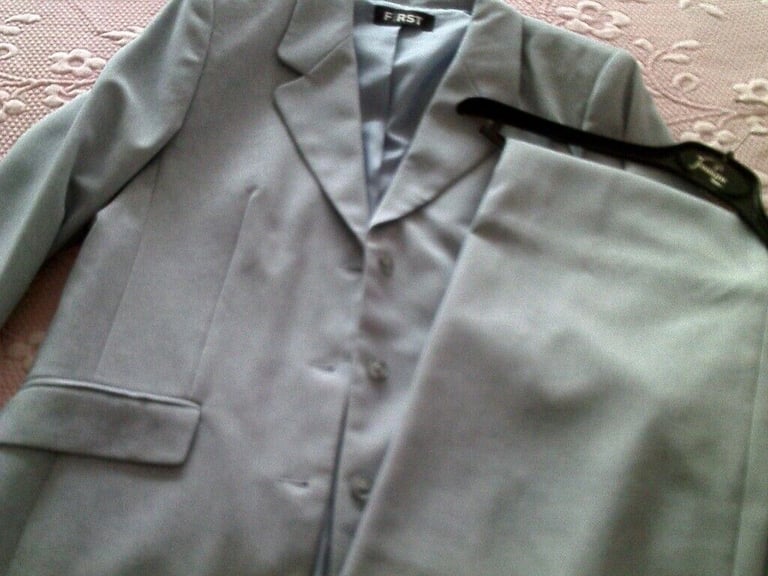 image for 'FIRST AVENUE' WOMAN'S MATCHING JACKET & DRESS, SIZE 10/12, LIGHT BLUE-GREY